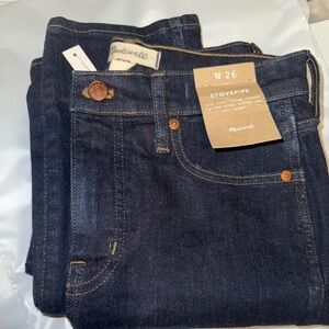 Madewell Womens Stovepipe, High Rise, Narrow, Full Length Jeans Size W 26 NWT